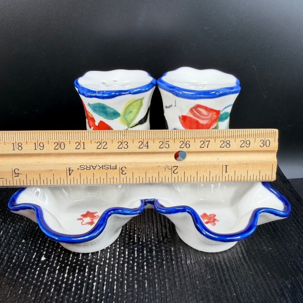 Anthropologie Luna Floral Ceramic Salt and Pepper Shaker Set with Tray New w Tag - Picture 3 of 11